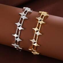 1件装时尚个性化四角星图案镶嵌立方氧化锆女士手链，休闲礼品设计 - 彩色 - 查看 11