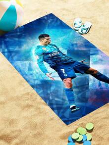 1pc Football Graphic Beach Towel, Versatile For Beach, Swimming Pool, Bathroom, Camping, Yoga, Multi-Purpose Use - Multicolor - View 1