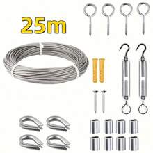 25米/套不锈钢钢丝绳，PVC涂层，直径2.0毫米，耐用304级，适用于存储、整理、晾衣绳