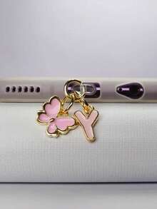 1pc创意粉色蝴蝶字母/欧式26个大写字母缩写/手机防尘塞/装饰/挂件/吊坠/手机挂钩/精致/节日使用保护您的设备/适用于Type-C/Lighting（5-14）型号 - 粉色 - 查看 36