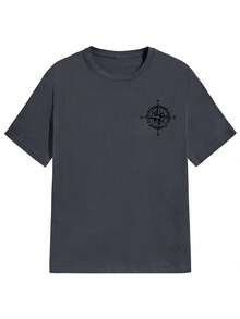 男士夏季老鹰图案圆领短袖休闲T恤 - 灰色 - 查看 4