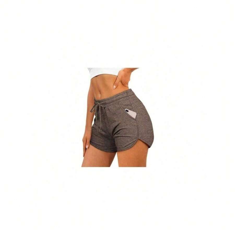 Womens Athletic Shorts Running Dolphin Shorts With Pockets And Drawstring,Fabric Type-Material:60%Polyester,35%Rayon,5%Spandex,Care Instructions-Machine Wash - 2g-deep Coffee - View 1