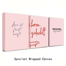 1 pieza Pintura de óleo en lienzo con arte de pared de estilo moderno, líneas abstractas rosas y perro salchicha con texto, decoración de pared para dormitorio, sala de estar, comedor, cocina, estudio, pasillo, dormitorio, regalo ideal para amigos