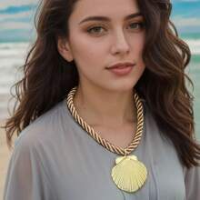 A Summer Beach Exaggerated Style Octopus Dripping Oil Starfish Shell Snail Cross Multi-Layer Diamond Pendant Necklace