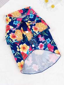 LUCKIE LABO 1pc Pineapple & Hibiscus Tropical Print Pet Shirt, Suit For Indoor/Outdoor Wear For Cats & Dogs - Multicolor - View 4