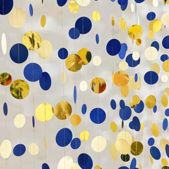 2set(8m/26ft)Navy Blue And Gold Polka Dot Garland Royal Blue Hanging Paper Polka Dot Float For Birthday Wedding Bridal Shower Graduation Nautical, Pirate Theme Party Decoration Supplies