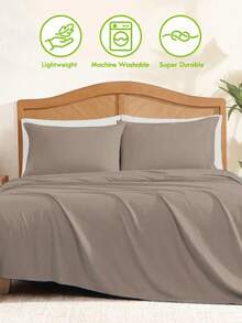 6-Piece Bed Sheet Set – Twin/Full/Queen/King Sizes | Soft Microfiber | Deep Pocket Fitted Sheet | Cooling, Wrinkle-Free, Summer And All-Season Comfort | Includes 1 Flat Sheet, 1 Fitted Sheet, 4 Pillowcases - 卡其色 - 查看 4