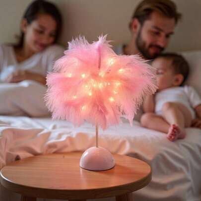 1 chiếc đèn ngủ hình lông vũ màu hồng và trắng, đồ trang trí dễ thương cho phòng bé, đèn tạo không khí ấm áp, đèn LED tạo hiệu ứng cho phòng ngủ, tiệc tùng.