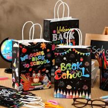 24 piezas/12 piezas/6 piezas/1 pieza Bolsa de regalo con asas de regreso a la escuela, con estampado de autobús escolar negro y lápiz, bolsa de papel para fiesta de regreso a la escuela, regreso a la escuela, Día del Maestro, regalos de Acción de Gracias para maestros y estudiantes, suministros escolares, regreso a la escuela, artículos escolares esenciales