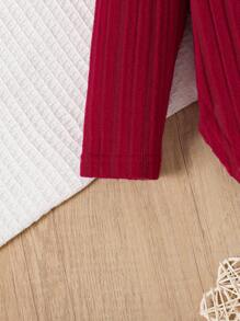 Mädchen einfaches Langarm-Top und Hosen Set aus geripptem Strick in Unifarbe