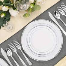 2/10/20/30/40/50pcs/Pack White Rimmed Plates, Salad Plates, Reusable And Suitable For Home, Outdoor, Wedding, Party, Summer Dining Events,School Supplies