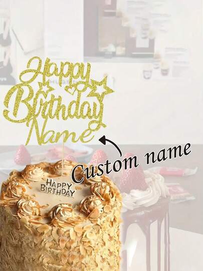 Set de 3 decoraciones para tarta de cumpleaños personalizadas con "Su nombre y edad", letra inicial, monograma personalizado de boda, decoración para regalo de aniversario