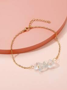 1pc Elegant Colorful Sea Glass Crushed Stone Beaded Anklet, Women Fashion Jewelry Accessories Suitable For Summer Beach Vacation