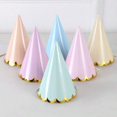 杏仁饼生日纸帽，带铝箔装饰派对装饰，纸锥生日帽