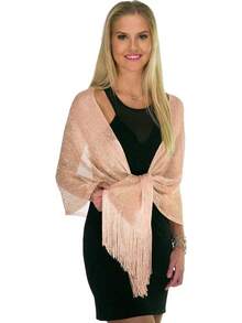 Metallic Glitter Shawl Wrap For Evening Dresses And Weddings - الخوخ الوردي الباهت - مشاهدة 4