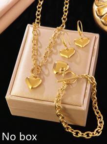 1 Set de joyas de acero inoxidable de moda que incluye un collar con dije de corazón brillante, pulsera y aretes, adecuado para conjuntos de oficina o de viaje al aire libre para mujeres