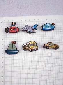 Set de 6 piezas con accesorios decorativos de avión y coche de dibujos animados adecuados para sandalias, pulseras, pantuflas y decoración de teléfonos, kit personalizable, gran regalo para entusiastas del automóvil