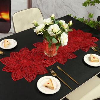 1 pieza/50 piezas Camino de mesa con flores de acacia púrpura con estampado dorado en PVC, decoración con forma de flor, manteles individuales resistentes al calor para hotel, restaurante, fiesta