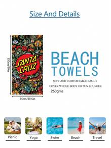1pc Santa Cruz Skateboard Beach Towel - Tropical Streetwear Design With Vibrant Red & Black Print, Super Soft Microfiber, Quick-Dry Lightweight For Beach, Pool, Camping, Travel, Home & Outdoor Use, Beach Essentials | Streetwear Style | Quickdry Fabric