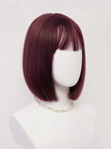XYUNMI Sweet Berry Red Bob Wig Short Straight With Bangs 12 Inch Lightweight Breathable Women's Heat Resistant Synthetic Wig For Daily Wear Party Role Play Beautiful Natural Lively Cute Short Hair