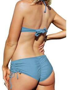 Women's Sexy Boyshort Bikini Bottom Side Tie Cheeky Swimsuit Bottoms Ruched Tankini Swim Shorts - 鋼藍色 - 查看 2