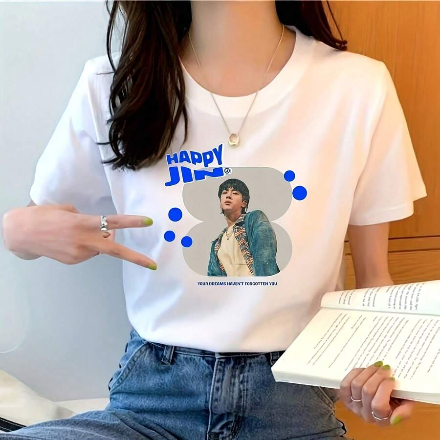 Jin Happy Shirt Merch -Fancadeau Leger Shirt Merch Solo Album Kpop Minnaar Cadeau Kdrama Cadeau Kpop Muziek Cadeau Kim Seokjin Er Tonijn220G Pure Cotton T-Shirt - Perfect For Family Gatherings, Vacations, And A Warm Gift For And Family, Enjoy Ultimate Comforttops - White - View 1