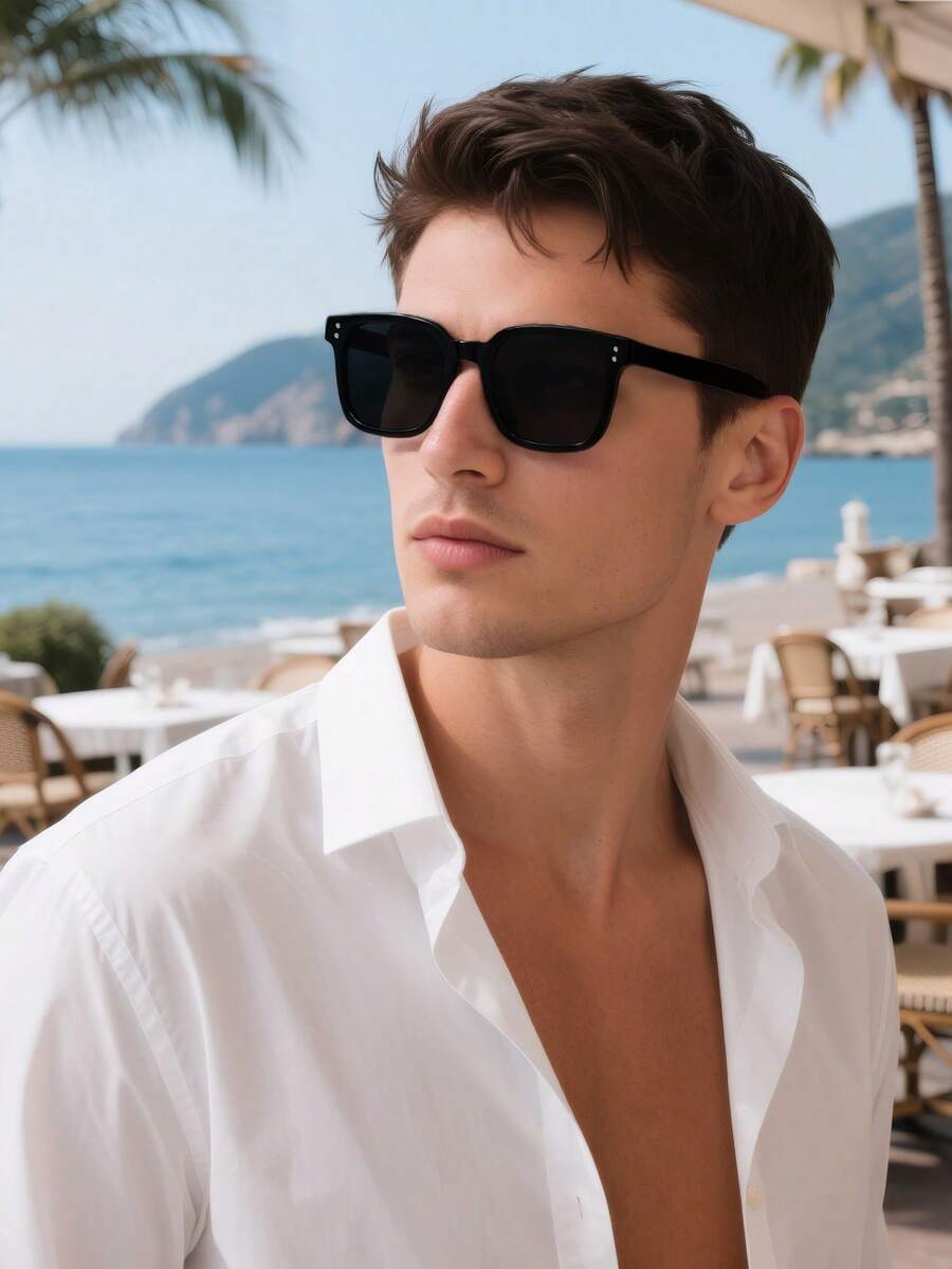 Retro Square Plastic Sunglasses, Classic Fashion Eyeglasses For Outdoor Travel Beach Vacation Casual Daily Outfit, Summer UV Protection Driving Sunglasses For Men And Women - Grey - View 1