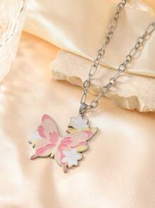 1pc Creative & Fashion Stainless Steel Butterfly Pendant Necklace, Suitable For Women, Daily Outfit, Festivals, Dates, Engagements, Weddings, Gift For Lovers, Friends, Families