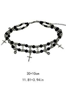 1 pièce Collier ras-du-cou style gothique avec croix à plusieurs couches et perles, en alliage, multicolore, convient pour les fêtes, les dîners, les anniversaires, les cadeaux de vacances
