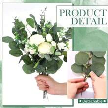 30/60 pièces 4 sortes de tiges de feuilles d'eucalyptus mixtes artificielles, feuilles d'eucalyptus dollar d'argent artificielles, pulvérisation de verdure artificielle fausse pour bouquet de mariage, centres de table, arrangement floral, décoration