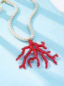1 Stück Sommer Ozean Strand Stil Korallen Anhänger Halskette, klobige Seil Kordel Halskette, rote Korallen Halskette Schmuck für Frauen, geeignet für Strand, Reisen, Urlaub