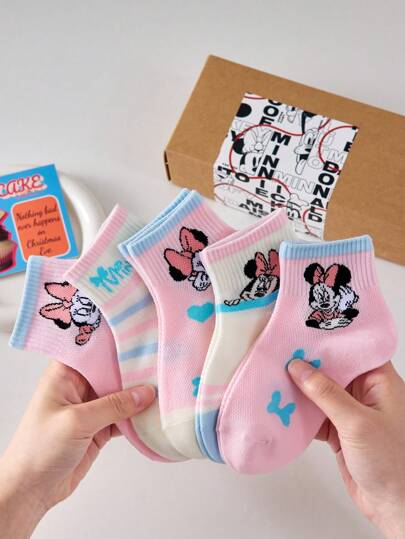 Disney 4 Pairs Disney Cartoon Mouse Pattern Kids Socks, Skin-Friendly Soft, Fashionable Versatile For Sports, Suitable For Holiday Gifts/Back To School/Outdoor Activities/Travel/Daily Matching, All Seasons, Random Colors