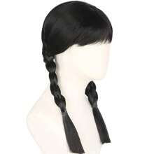 1pc Anime Black Wednesday Wig, Suitable For Christmas, Long Straight Black Synthetic Wig, Suitable For Girls, Carnival/Christmas/Halloween Costume Role-Playing