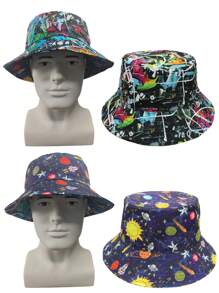 Men's Large Size Bucket Hat Double-Sided Digital Tropical Rainforest Bohemian Style Sun Hat, Polyester Fabric, Quick-Drying, UV Protection, Suitable For Spring, Summer And Autumn