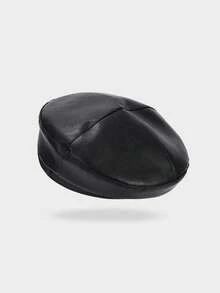 1 chiếc mũ beret da PU màu đen dành cho nữ, phụ kiện phổ biến của Ả Rập Xê Út, phong cách Kpop. - màu đen - Xem 5
