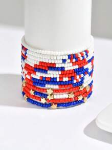 14 pièces/set Bracelets en perles avec étoiles rouges, blanches et bleues pour le 4 juillet, convenant aux déplacements quotidiens des femmes et assortis aux festivals
