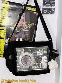 可爱日式斜挎包 基本款 纯色 透明 新款 简约 女生 单肩包 学院风 大学生 手提包 带徽章 展示盘 小侧袋 可放 10 厘米娃娃 DIY Ita 包 JK 返校礼物 演唱会 动漫粉丝包 女士大包