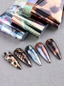 Chrome Chameleon Effect Nail Foil Transfer Colorful Gradient Asymmetrical Full Cover Wraps DIY Decoration 10pcs
