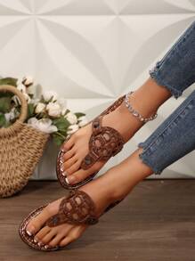 Neue modische Damen Hausschuhe Zehentrenner Flache Sandalen für den täglichen Gebrauch