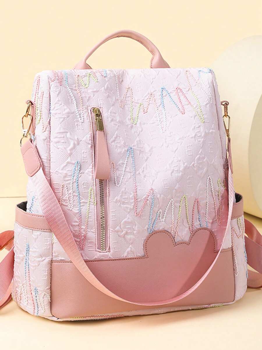Mochila de viaje de moda para mujer, de gran capacidad, con diseño antirrobo de bloques de color, apta para laptop, mochila estudiantil, estilo callejero