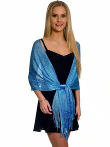 Metallic Glitter Shawl Wrap For Evening Dresses And Weddings - Turquoise - View 8