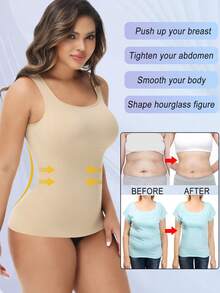Shapewear Tank Top For Women Tummy Control Belly Abdomen Compression Cami Camisole Body Shaper Vest Slimming Underwear Undershirts Shaping Top Shirts Scoop Neck - 米色 - 查看 2
