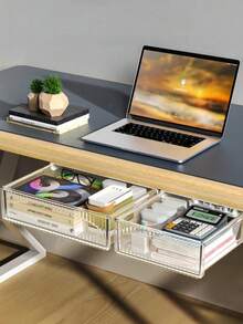 1 hộp đựng đồ dưới bàn - Hộp lưu trữ ẩn có nhiều ngăn, nhựa PET bền tiết kiệm nước, có thể đứng riêng hoặc gắn tường để sắp xếp đồ dùng trên bàn làm việc ở văn phòng và học sinh, đồ dùng và phụ kiện cho bàn làm việc ở văn phòng - Nhiều màu - Xem 12