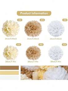 9pcs Paper Pom Poms, White Tissue Flowers, Fluffy Hanging Decoration, For Scene Decor, Home Decor, Room Decor, For Birthday Party Decor, Wedding Anniversary Party Favor, Business Graduation Gift Decor