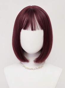 XYUNMI Sweet Berry Red Bob Wig Short Straight With Bangs 12 Inch Lightweight Breathable Women's Heat Resistant Synthetic Wig For Daily Wear Party Role Play Beautiful Natural Lively Cute Short Hair