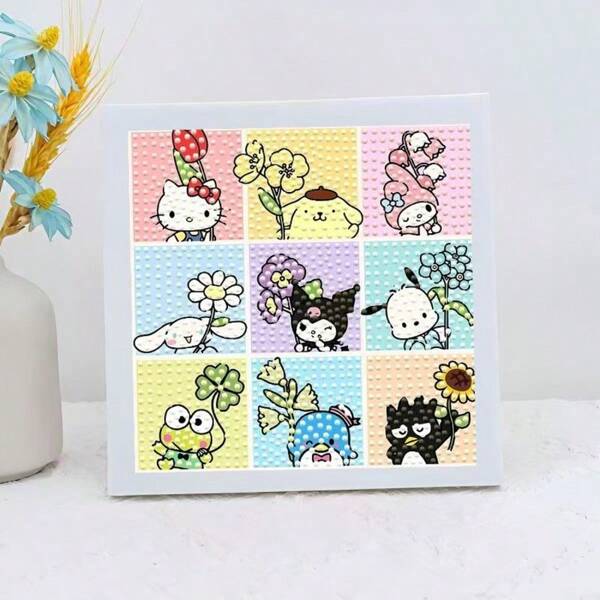 Sanrio 1 pezzo Kit di pittura a diamante fai-da-te con personaggi Sanrio e cornice, adesivo per arte a diamante con disegno anime cartoni animati nuovo