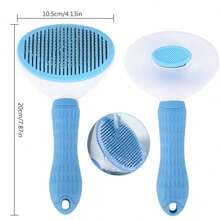 1PC Pet Hair Removal Comb Flea Comb, 2025 Upgraded Cat Brush With Release Button, One-Click Self Cleaning Pet Hair Removal Combs, For Massaging And Cleaning Shedding Pet Hairs (Blue)