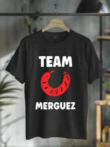 Camiseta 100% algodón con estampado divertido de comida, salchichas de barbacoa lindas y estilo simple Merguez, para hombre y mujer, camiseta gráfica de manga corta casual - Negro - Ver 1