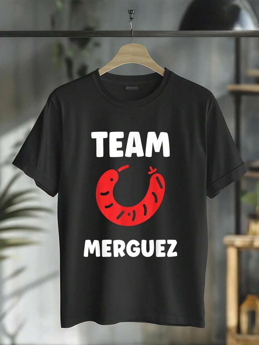 Camiseta 100% algodón con estampado divertido de comida, salchichas de barbacoa lindas y estilo simple Merguez, para hombre y mujer, camiseta gráfica de manga corta casual - Negro - Ver 1