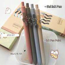 [猫尾巴设计滚珠笔] 1 支/4 支猫尾巴凝胶墨水笔，中号笔尖，塑料材质，创意设计书写滚珠笔，0.5 毫米黑色墨水，用于签名、学校用品、返校 - 黑色 - 查看 6